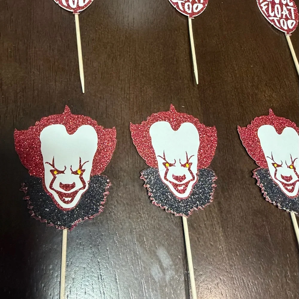 Horror Clown Party Cupcake Toppers - Red and White